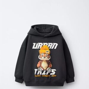 Zara Tiger Urban Kids Black Graphic Hoodie